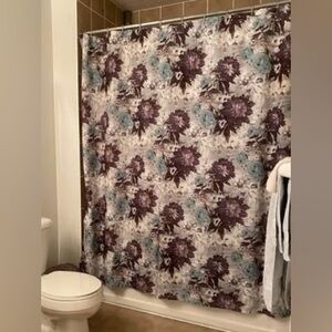Floral Shower Curtain - Purple Blue Gray and White